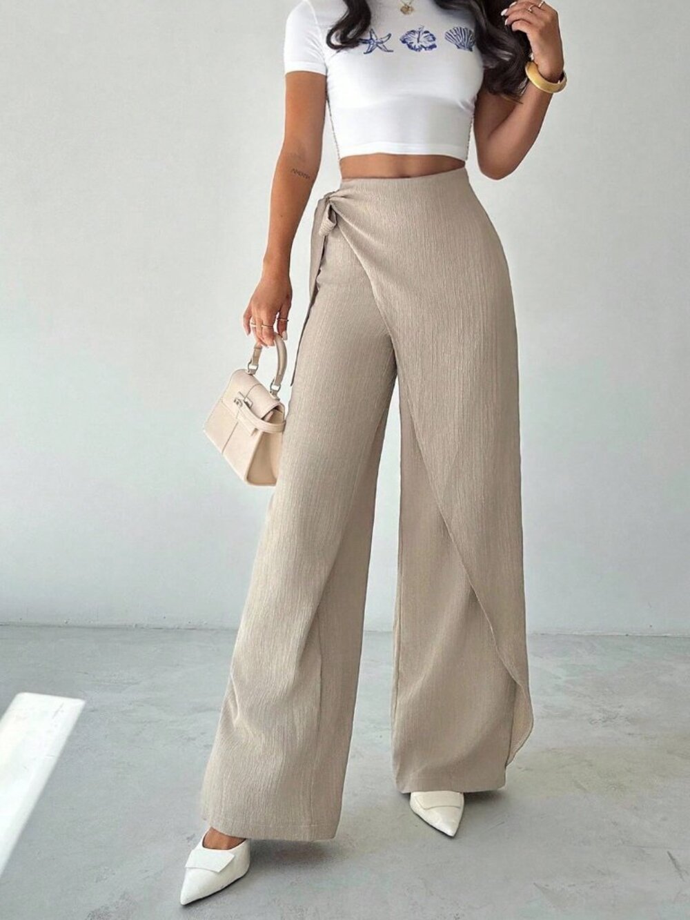 Green Casual Women's Elegant Loose Wide Leg Pants, , Color Trousers - Picture 10 of 10